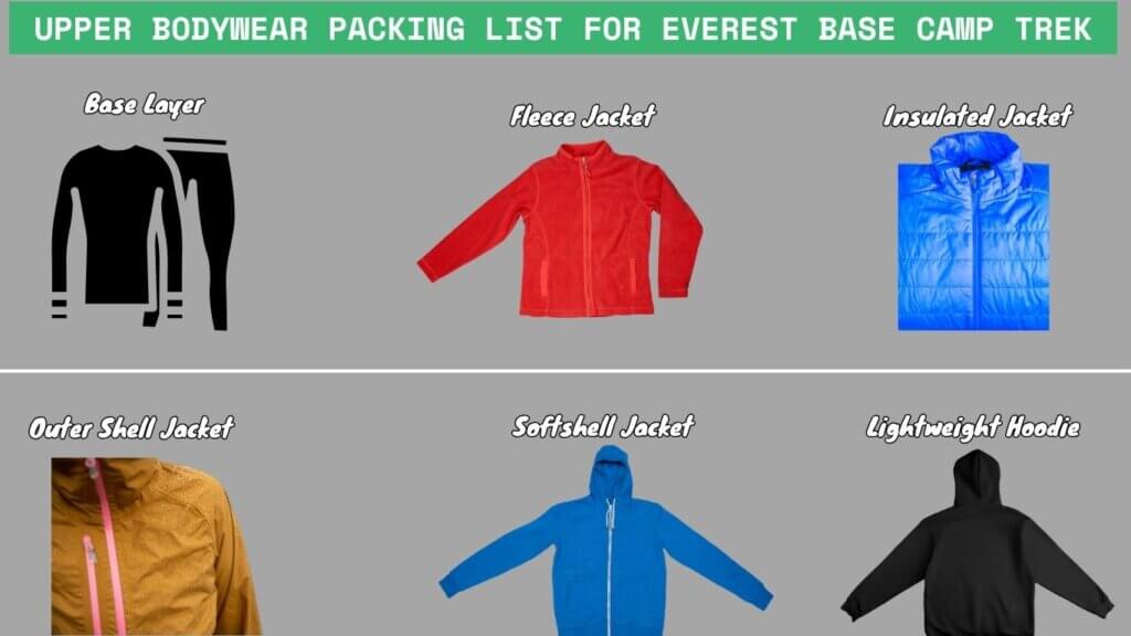 Upper BodyWear Packing List For Everest Base Camp Trek