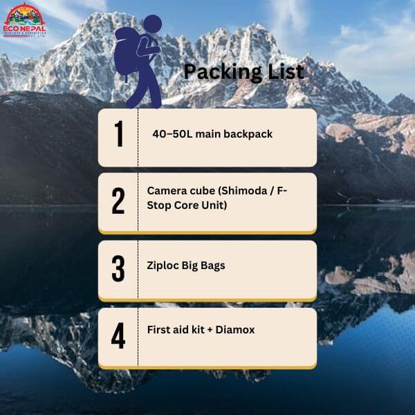 backpack packing list for everest base camp