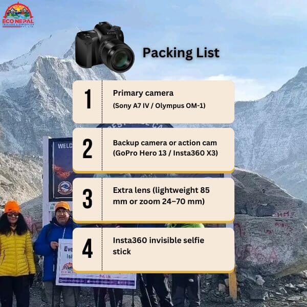 camera packling list everest base camp trek youtube