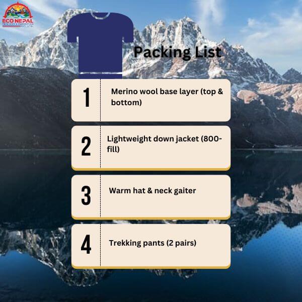 clothes packling list everest base camp trek