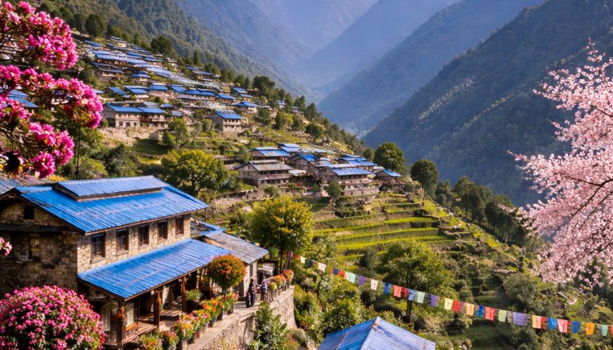 Chhomrong Village in Spring Season