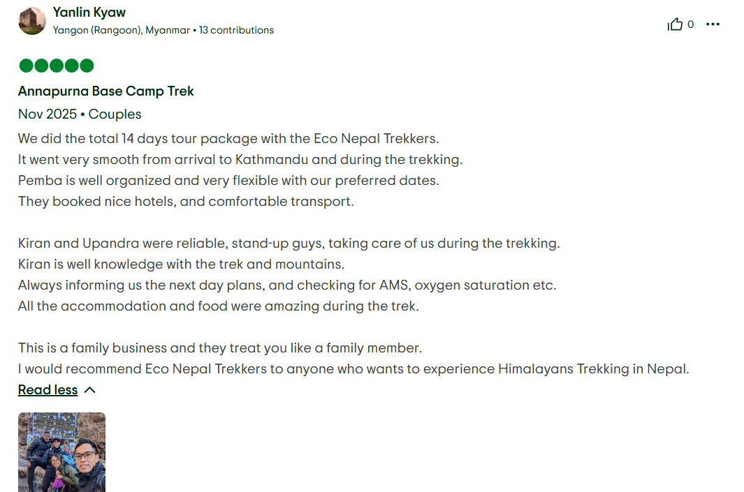 Our Clients Feedback to Us after Annapurna Base Camp Trek