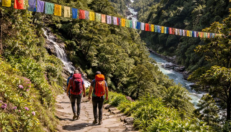 Trekkers On the way to Annapurna Base Camp from Chhomrong