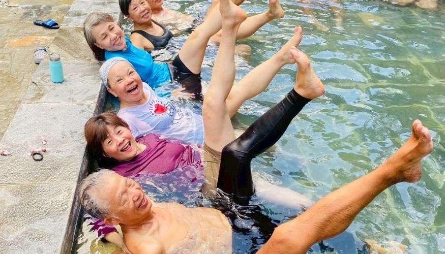 Our Clients are taking natural hot bath at Jhinu Danda