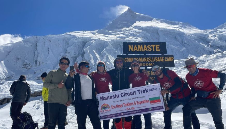 Eco Nepal Trekkers Team at Manaslu Base Camp 4800m above Sea Level