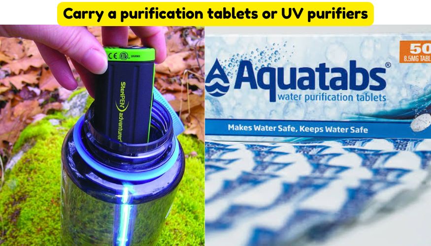 Carry a purification tablets or UV purifiers